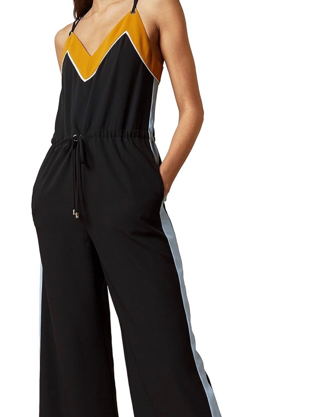 Ted Baker - Black & Mustard V-Neck Wide-Leg Cropped Jumpsuit